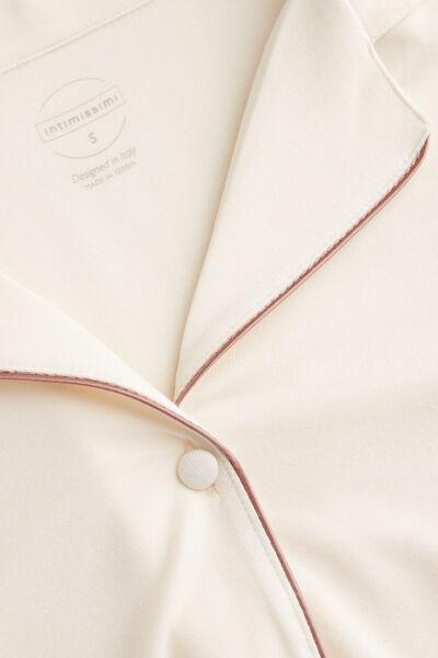 Cream Short-Sleeved Button-Down Modal Top, , large image number 4