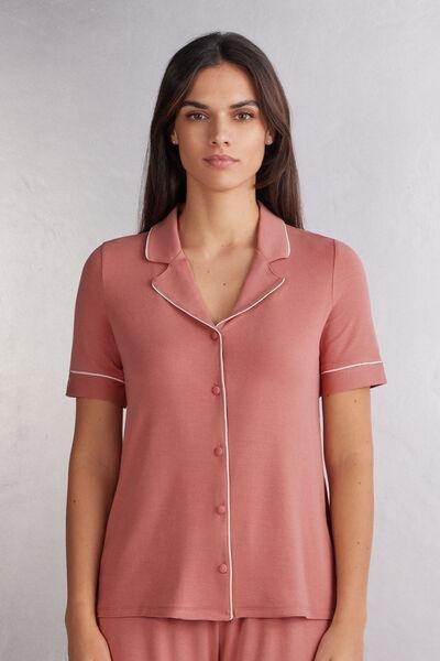 Pink Short Sleeve Open Front Blouse, , large image number 0