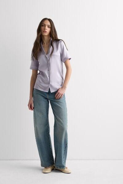Lilac Short-Sleeved Men's Style Silk Shirt, 5601_056K, large image number 1