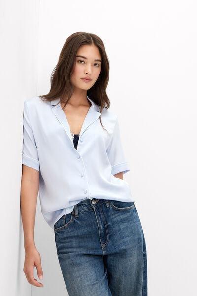 Blue Short-Sleeved Men's Style Silk Shirt, 5601_060K, large image number 0