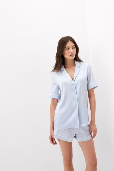 Blue Short-Sleeved Men's Style Silk Shirt, 5601_060K, large image number 1