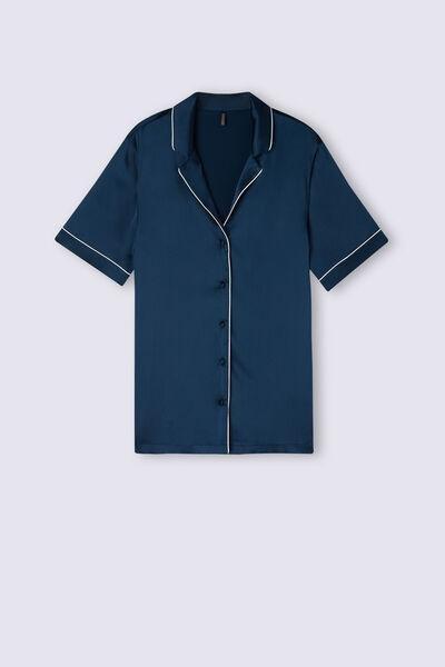 Blue Short-Sleeved Style Silk Shirt, , large image number 2