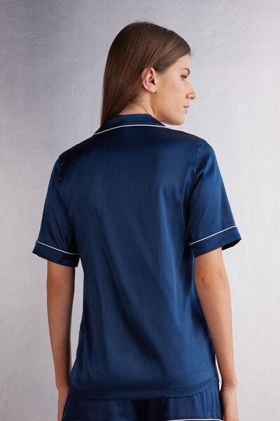 Blue Short-Sleeved Style Silk Shirt, , large image number 3