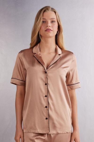 Pink Short-Sleeved Style Silk Shirt, , large image number 0
