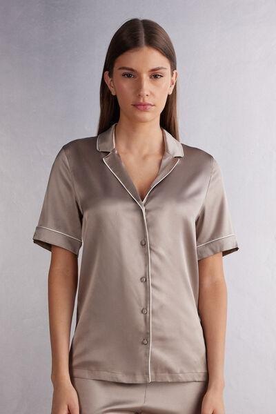 Beige Short-Sleeved Style Silk Shirt, , large image number 0