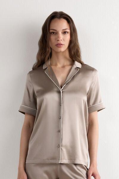 Beige Short-Sleeved Style Silk Shirt, 5601_651I, large image number 1