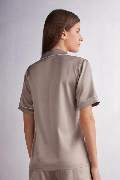 Beige Short-Sleeved Style Silk Shirt, , large image number 3