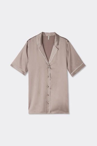 Beige Short-Sleeved Style Silk Shirt, 5601_651I, large image number 3