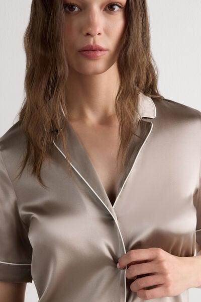 Beige Short-Sleeved Style Silk Shirt, 5601_651I, large image number 5