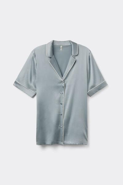 Blue Short-Sleeved Silk Shirt, 5601_850J, large image number 2