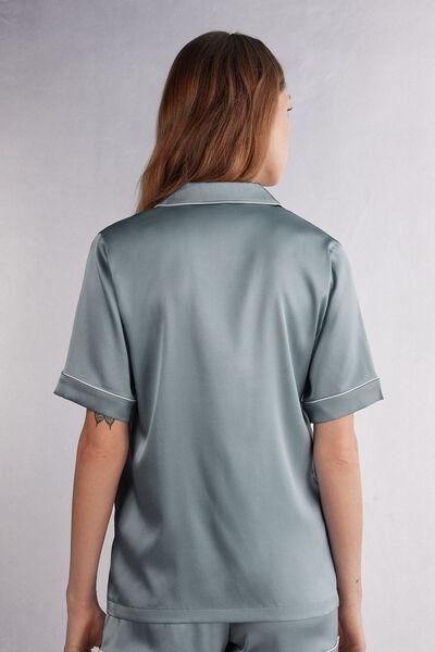 Blue Short-Sleeved Silk Shirt, 5601_850J, large image number 3