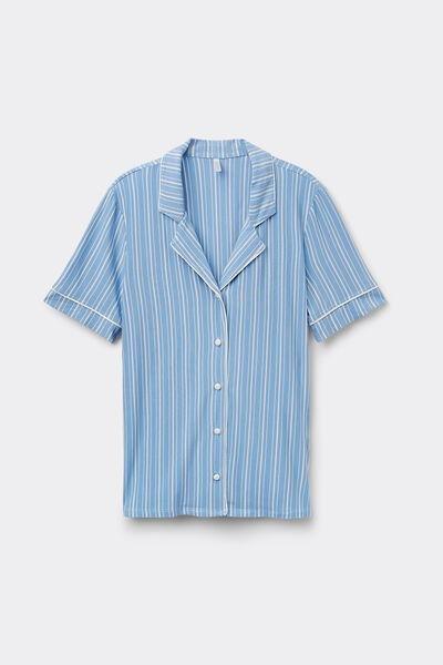 Blue Oxford Stripes Button-Up Short-Sleeved Top, , large image number 1