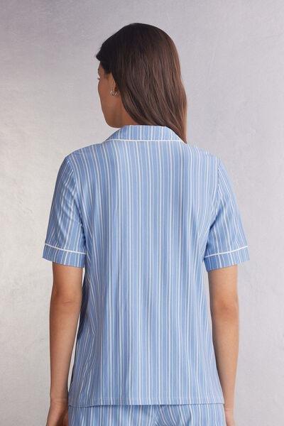 Blue Oxford Stripes Button-Up Short-Sleeved Top, , large image number 3