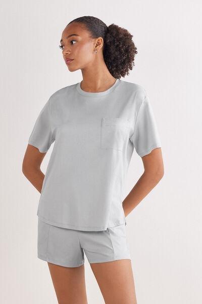 Grey Short-Sleeved Elevated Cotton Shirt, 5601_946J, large image number 1