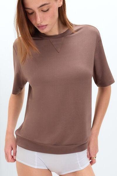 Brown Short-Sleeved Sporty Cotton And Modal Top, 5601_189K, medium