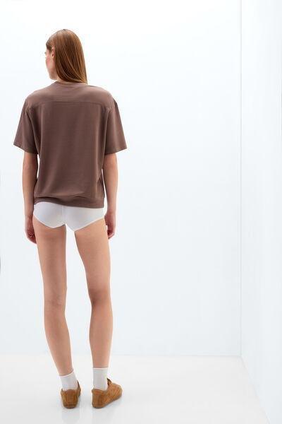 Brown Short-Sleeved Sporty Cotton And Modal Top, 5601_189K, large image number 2