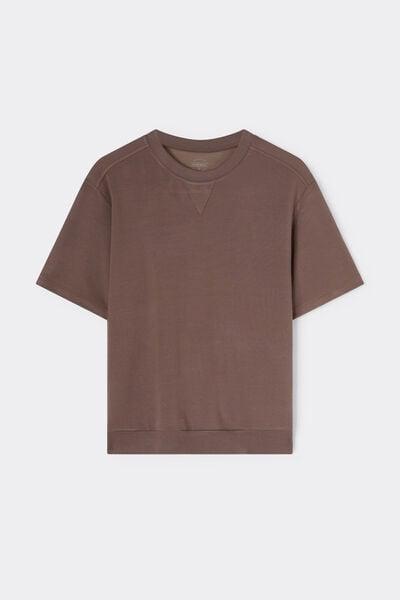 Brown Short-Sleeved Sporty Cotton And Modal Top, 5601_189K, large image number 3