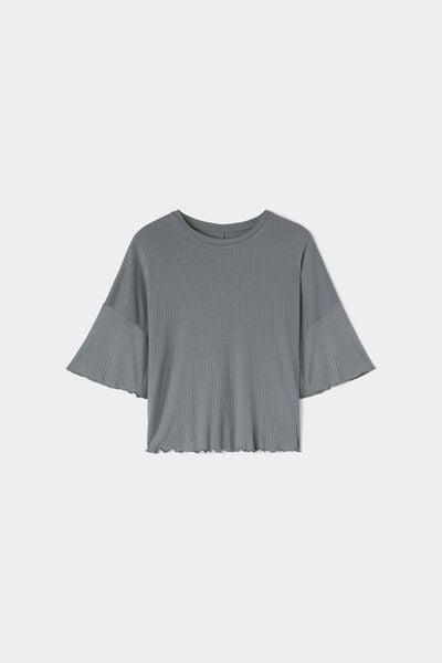 Green Soft Ribs Short-Sleeved Modal Top, 5601_190K, large image number 3