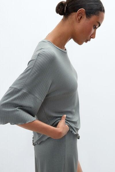 Green Soft Ribs Short-Sleeved Modal Top, 5601_190K, large image number 4