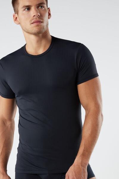 Navy Microfiber Crew Neck T-Shirt, , large image number 1