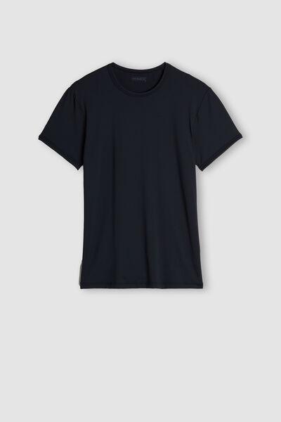Navy Microfiber Crew Neck T-Shirt, , large image number 4
