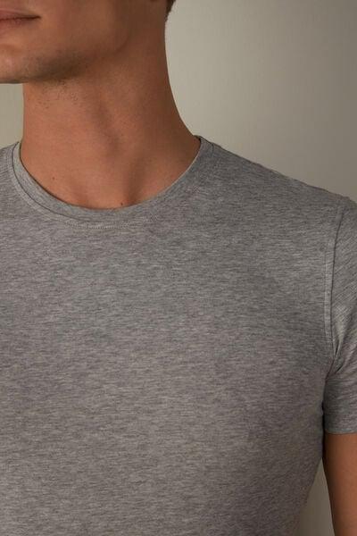 Grey Short Sleeve Supima Cotton T-Shirt, Light Grey Blend, large image number 7