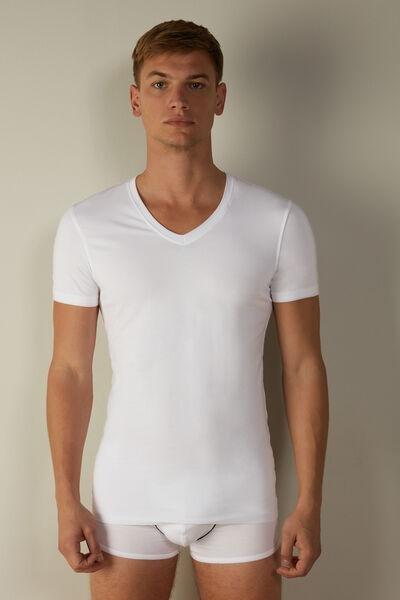 Intimissimi - White Stretch Supima Cotton T-Shirt With V Neck