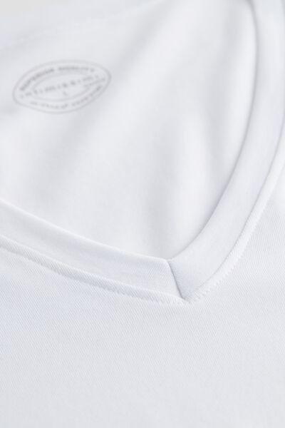 White Stretch Supima Cotton T-Shirt With V Neck, , large image number 6