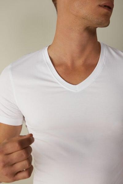 White Stretch V-Neck T-Shirt, White, large image number 7