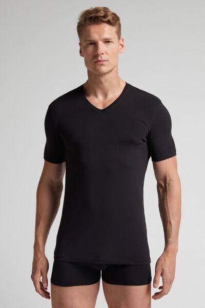 Black Supima Cotton V-Neck T-Shirt, , large image number 0