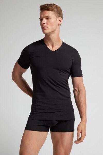Black Supima Cotton V-Neck T-Shirt, , large image number 1