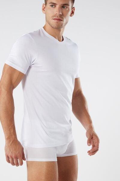 White Round Neck Cotton T-Shirt, White, medium
