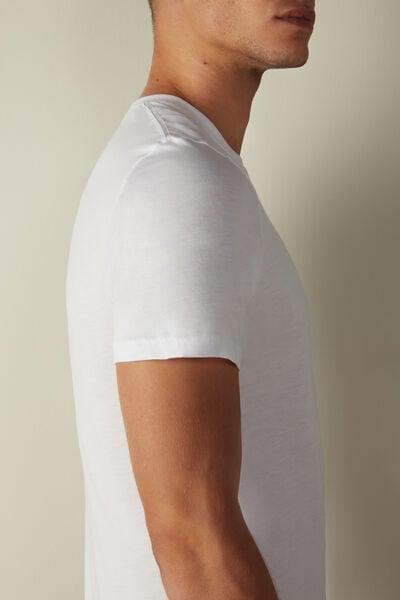 White Round Neck Cotton T-Shirt, White, large image number 1
