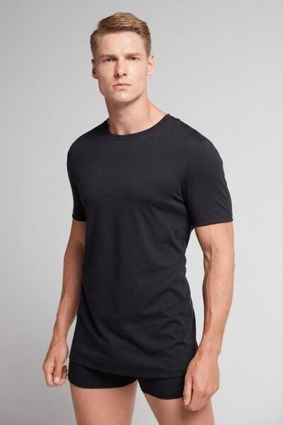 Black Cotton Round Neck T-Shirt, Black, large image number 0