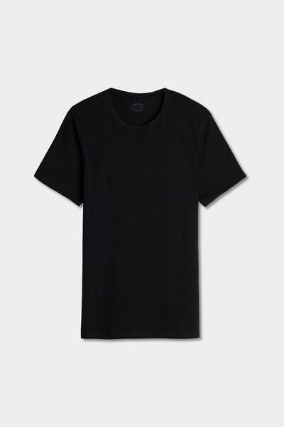 Black Cotton Round Neck T-Shirt, Black, large image number 3