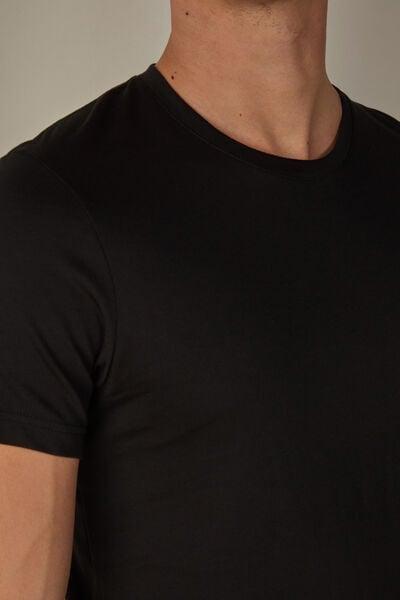 Black Cotton Round Neck T-Shirt, Black, large image number 5