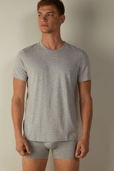 Grey Short Sleeve Round Neck T Shirt In Supima Cotton, , medium