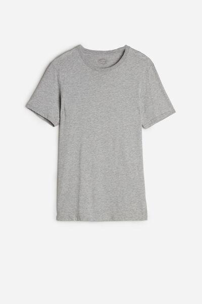 Grey Short Sleeve Round Neck T Shirt In Supima Cotton, , large image number 2