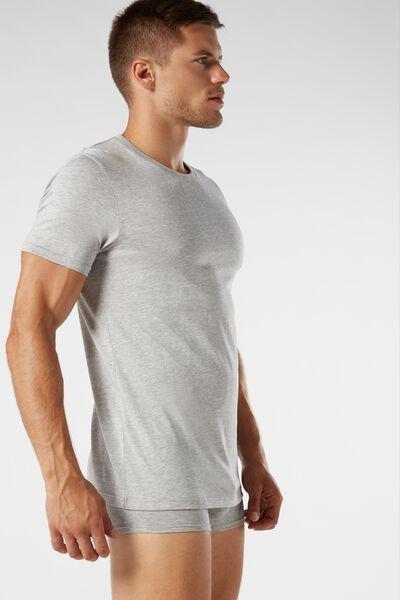 Grey Short Sleeve Round Neck T Shirt In Supima Cotton, , large image number 4