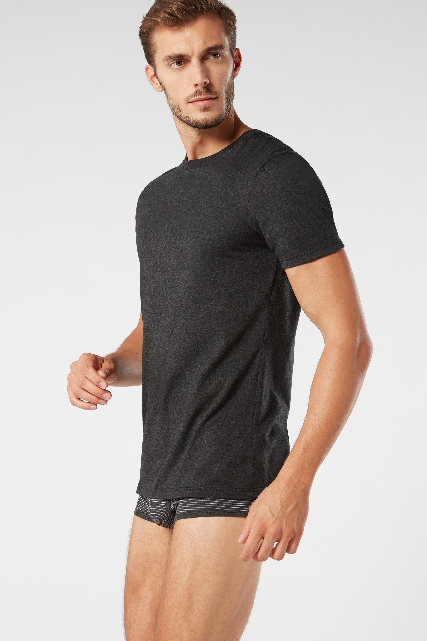 DARK GREY BLEND Short Sleeve Round Neck T Shirt in Supima?� Cotton, , large image number 4