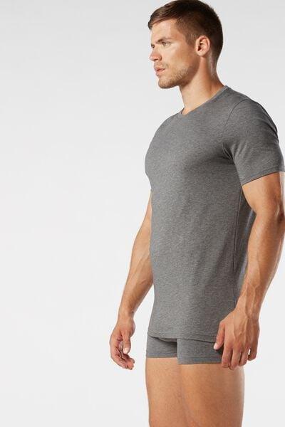 Grey Short Sleeve Supima Cotton T Shirt, Graphite Grey Blend, medium