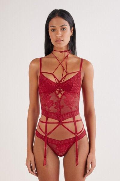 Red La Femme Fatale Strappy Motif Silk Basque, Wax Red, large image number 0