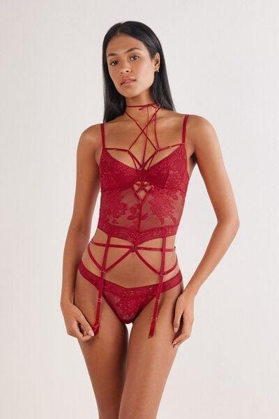 Red La Femme Fatale Strappy Motif Silk Basque, Wax Red, large image number 1