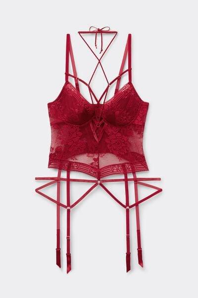 Red La Femme Fatale Strappy Motif Silk Basque, Wax Red, medium