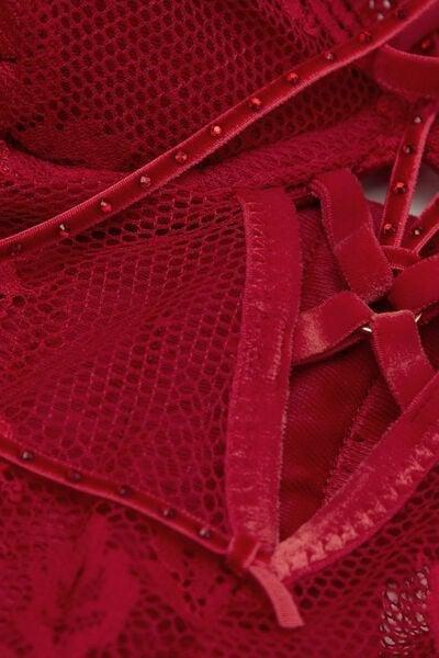 Red La Femme Fatale Strappy Motif Silk Basque, Wax Red, large image number 4