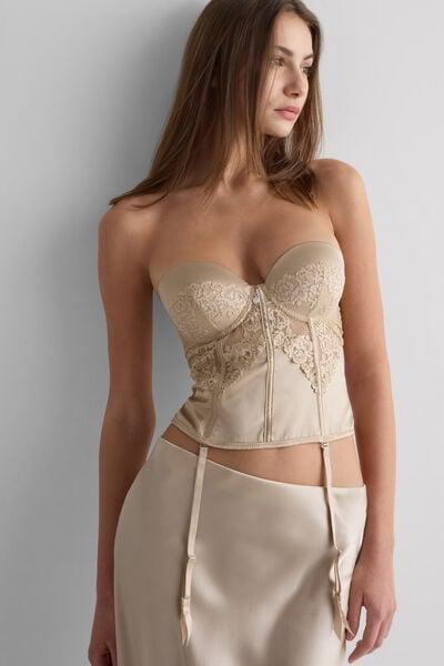 Beige Anna Silky Flowers Satin Basque, 5601_447J, large image number 0
