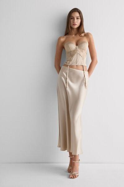 Beige Anna Silky Flowers Satin Basque, 5601_447J, large image number 1