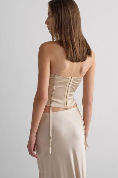 Beige Anna Silky Flowers Satin Basque, 5601_447J, large image number 2