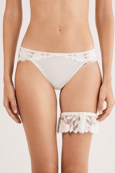 White All About Flowers Embroidered Garter, Powder White, large image number 0