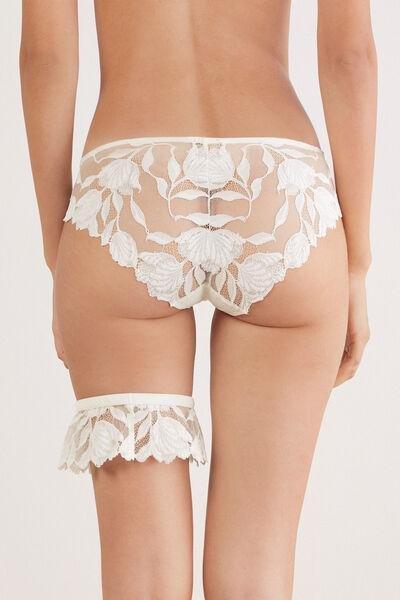 White All About Flowers Embroidered Garter, Powder White, large image number 3